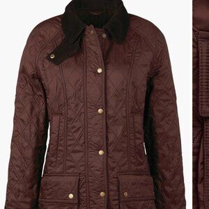 Barbour Quilted Maroon Brown Jacket with Corduroy Collar